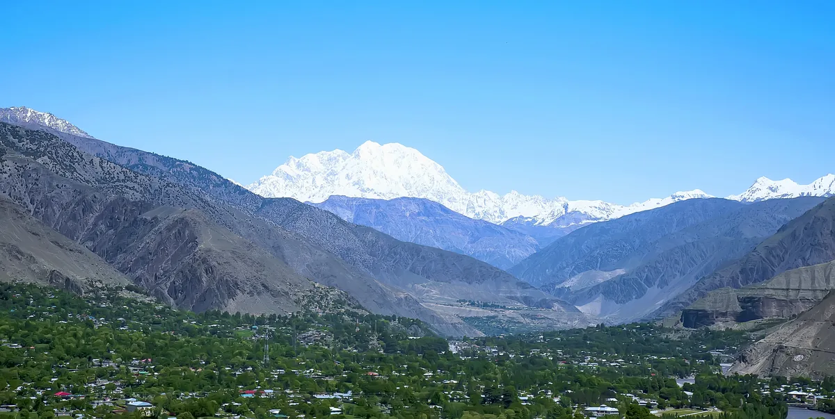 Tirich Mir, the highest peak of the Hindu Kush, rising above Chitral town and valley, Khyber Pakhtunkhwa