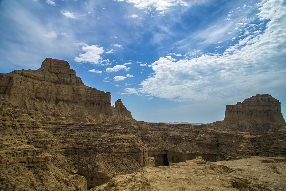 Eroded mudstone cliffs of the Makran Coast Range in Hingol National Park, Balochistan, Pakistan