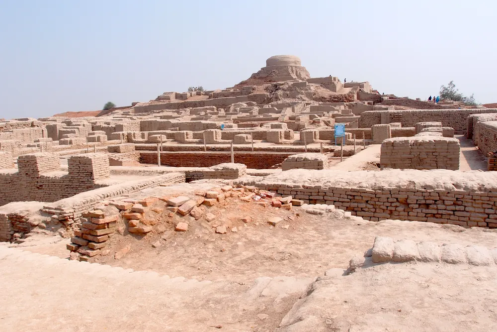 The excavated brick ruins and stupa mound of Mohenjo-daro in Sindh, Pakistan
