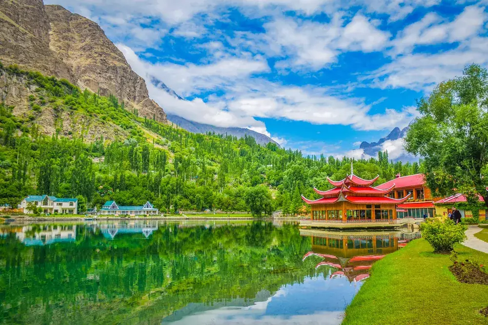 Lower Kachura (Shangrila) Lake near Skardu, Baltistan, ringed by mountains, Pakistan