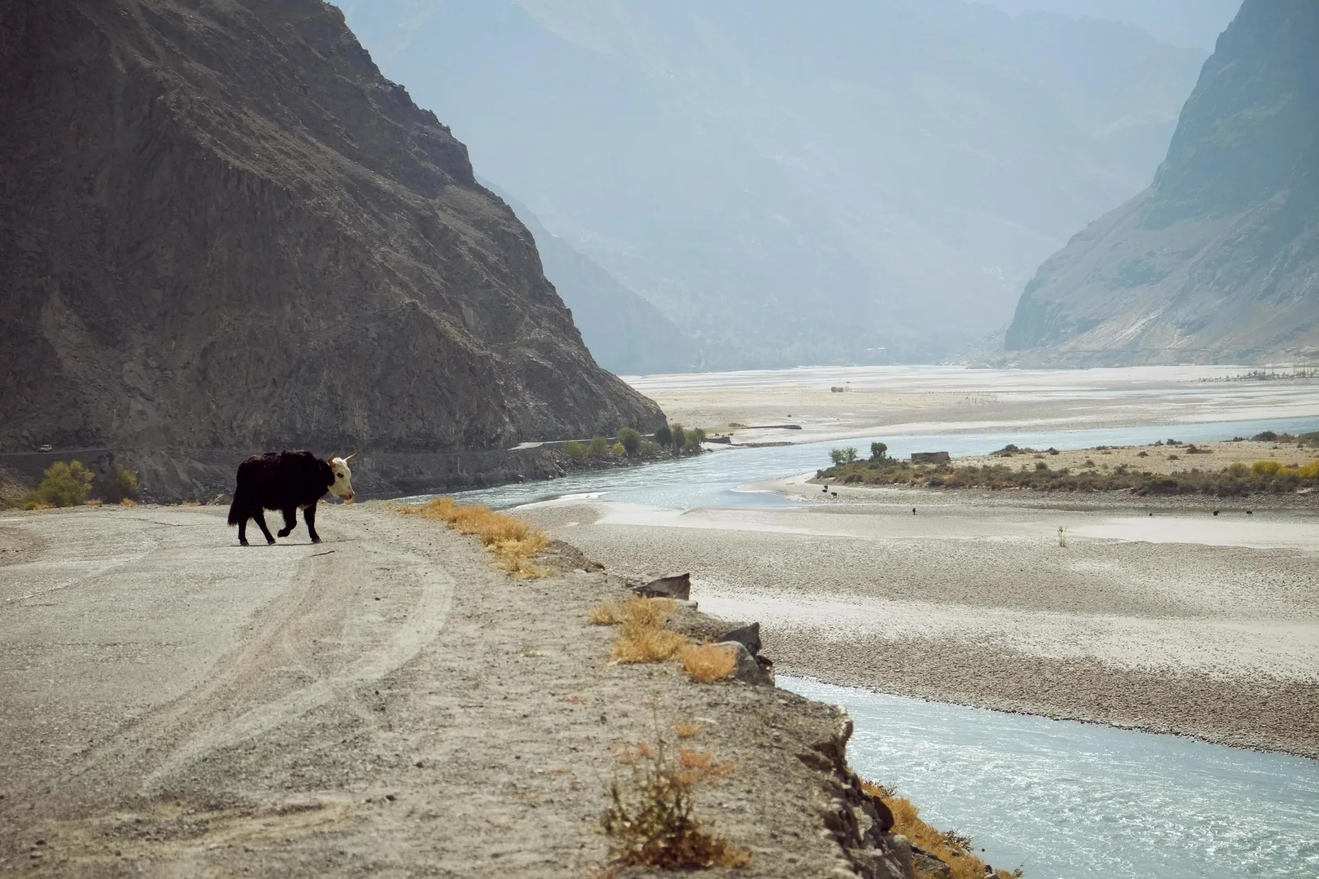 The Indus River winding through the Skardu valley in Baltistan, Pakistan