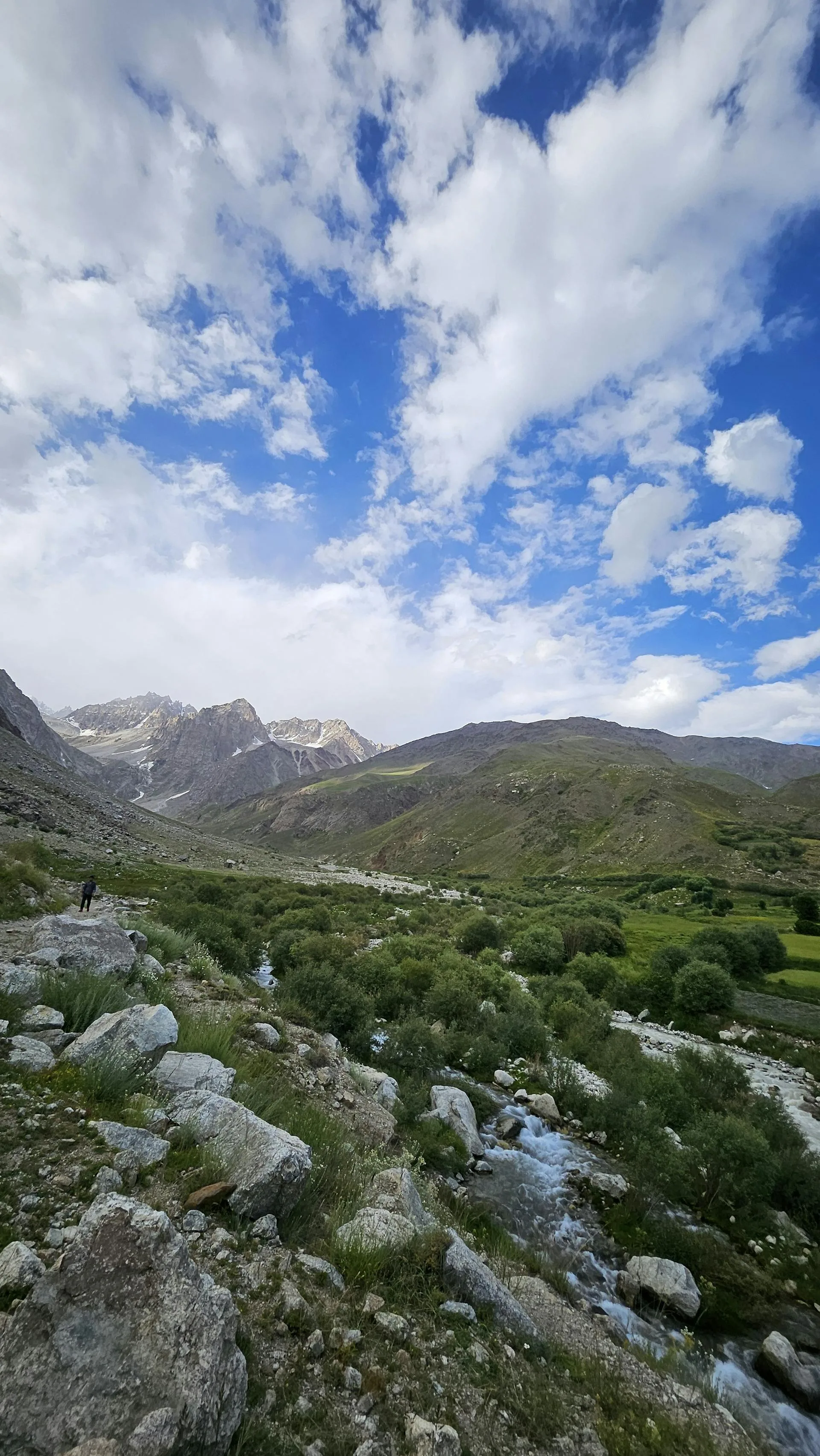 A glacial stream running through a rugged Gilgit-Baltistan valley on the approach to the Deosai plateau