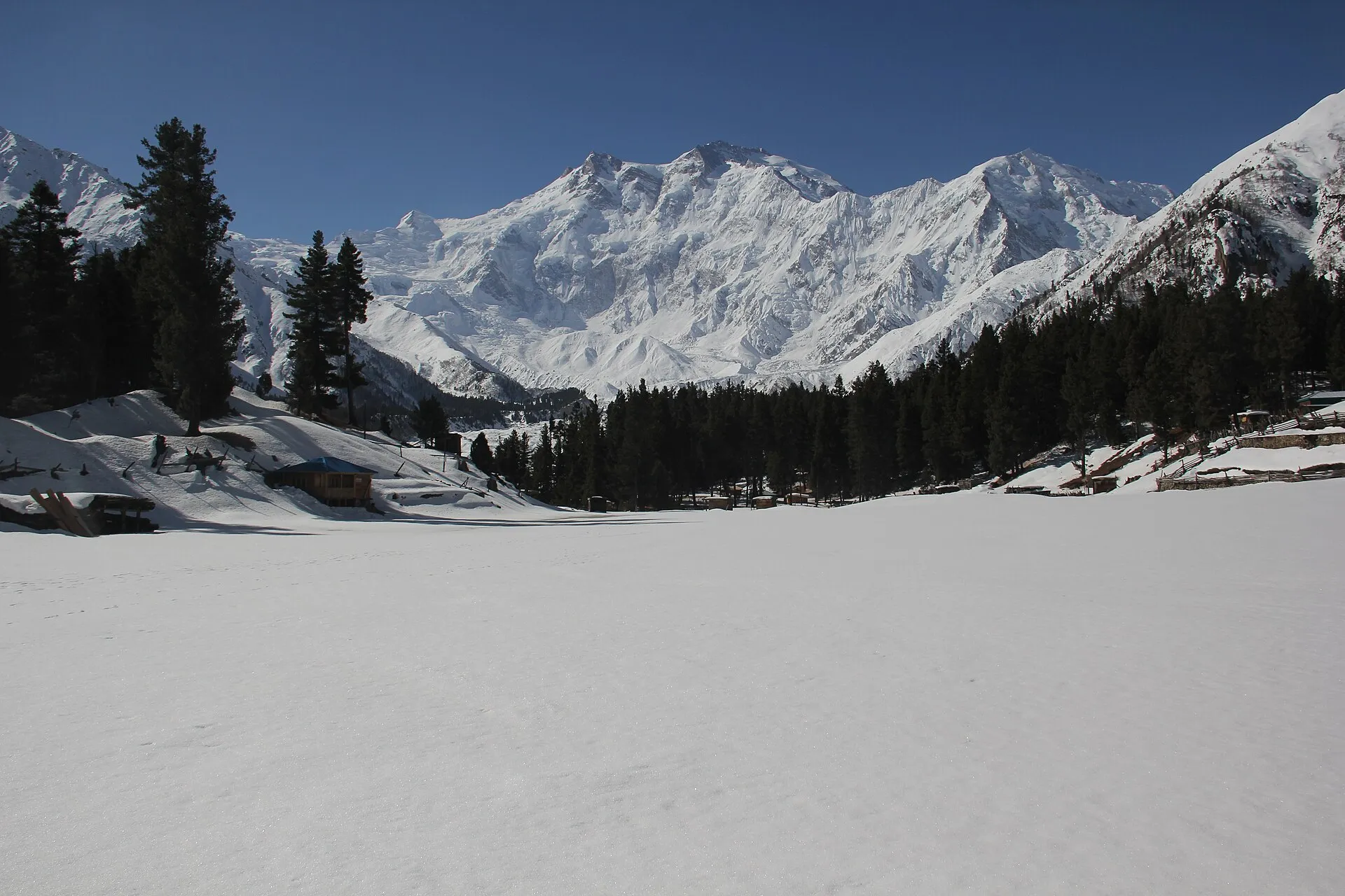 Nanga Parbat above a snowfield near Beyal camp