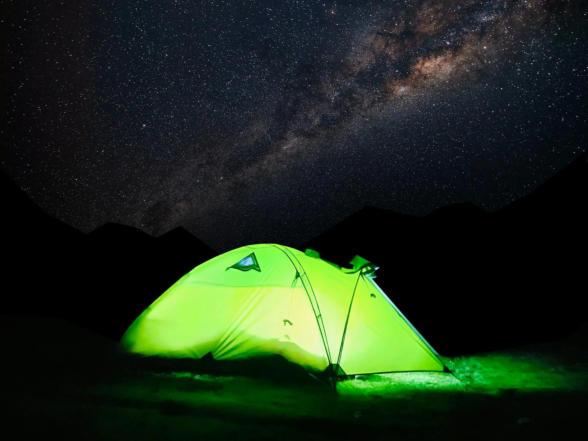 Camping tent under the Milky Way at Fairy Meadows in northern Pakistan