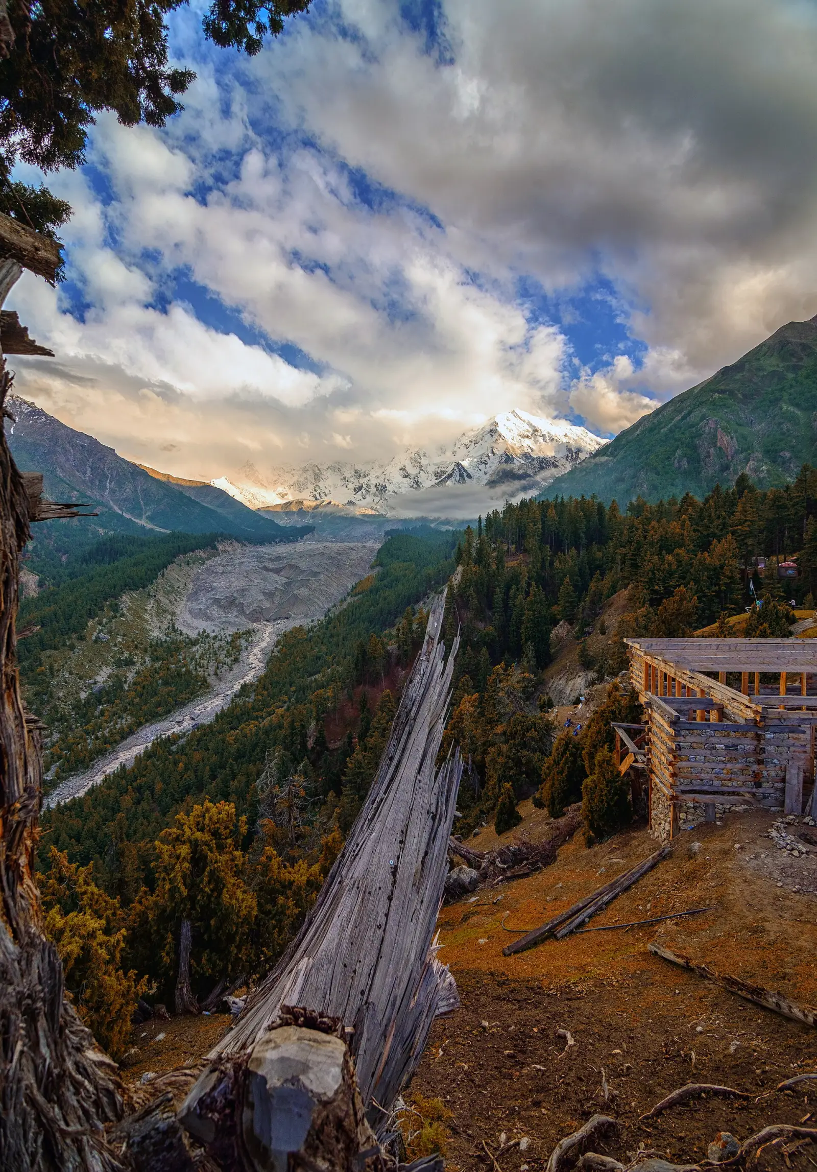 The Raikot jeep track climbing toward Fairy Meadows in autumn