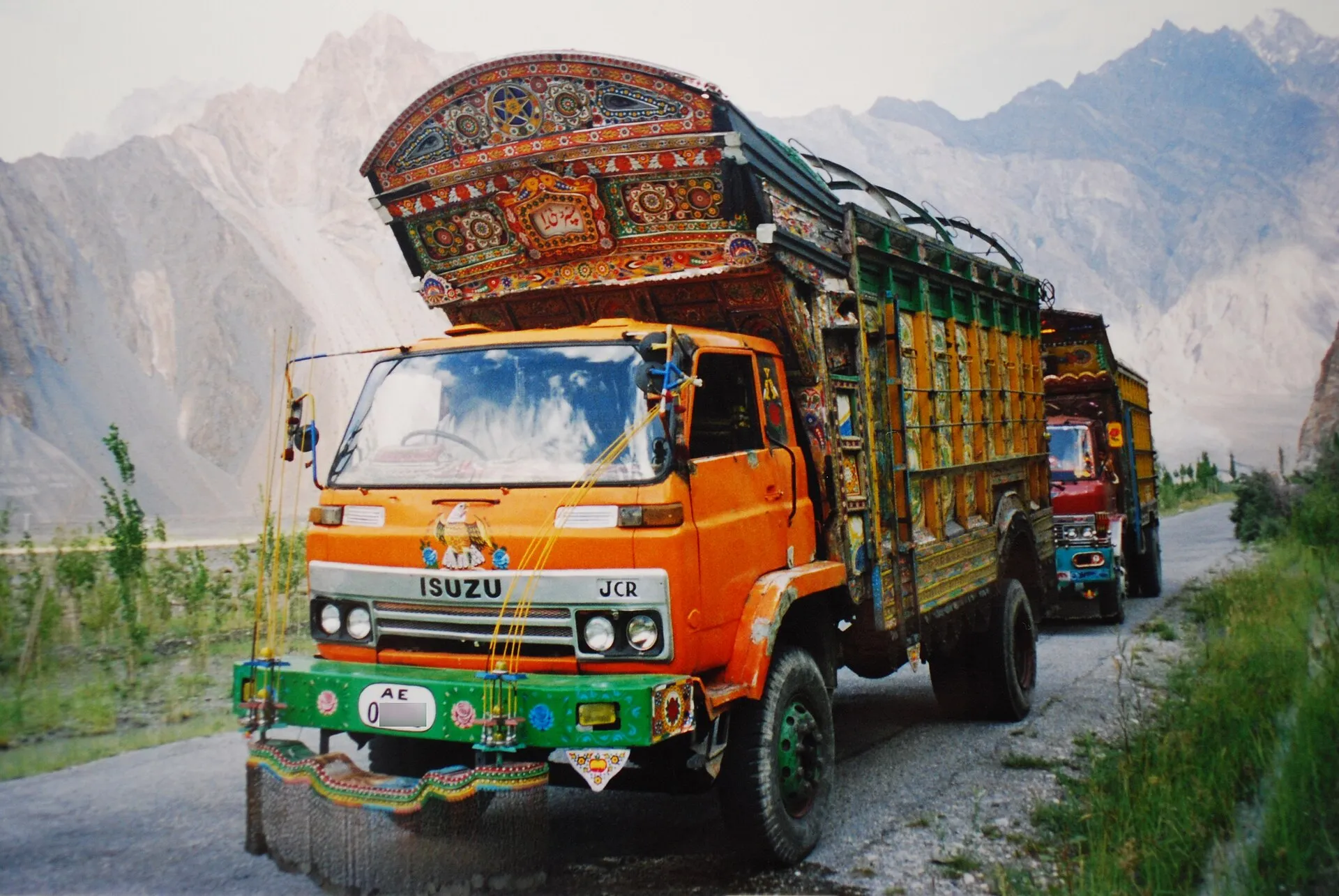 A brightly decorated Pakistani jingle truck on the Karakoram Highway