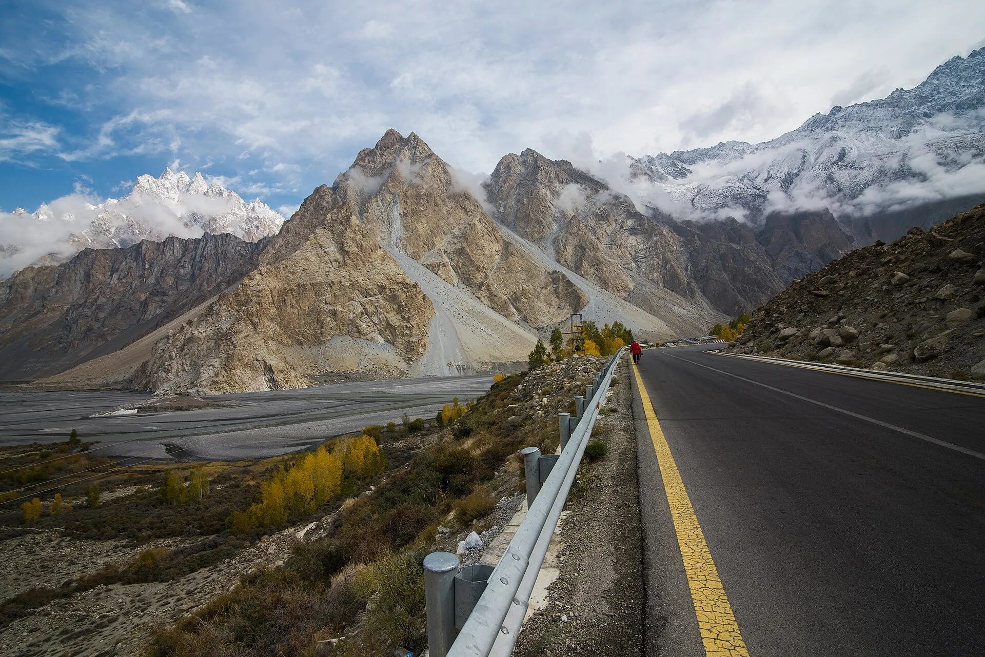 The Karakoram Highway below snow-covered peaks