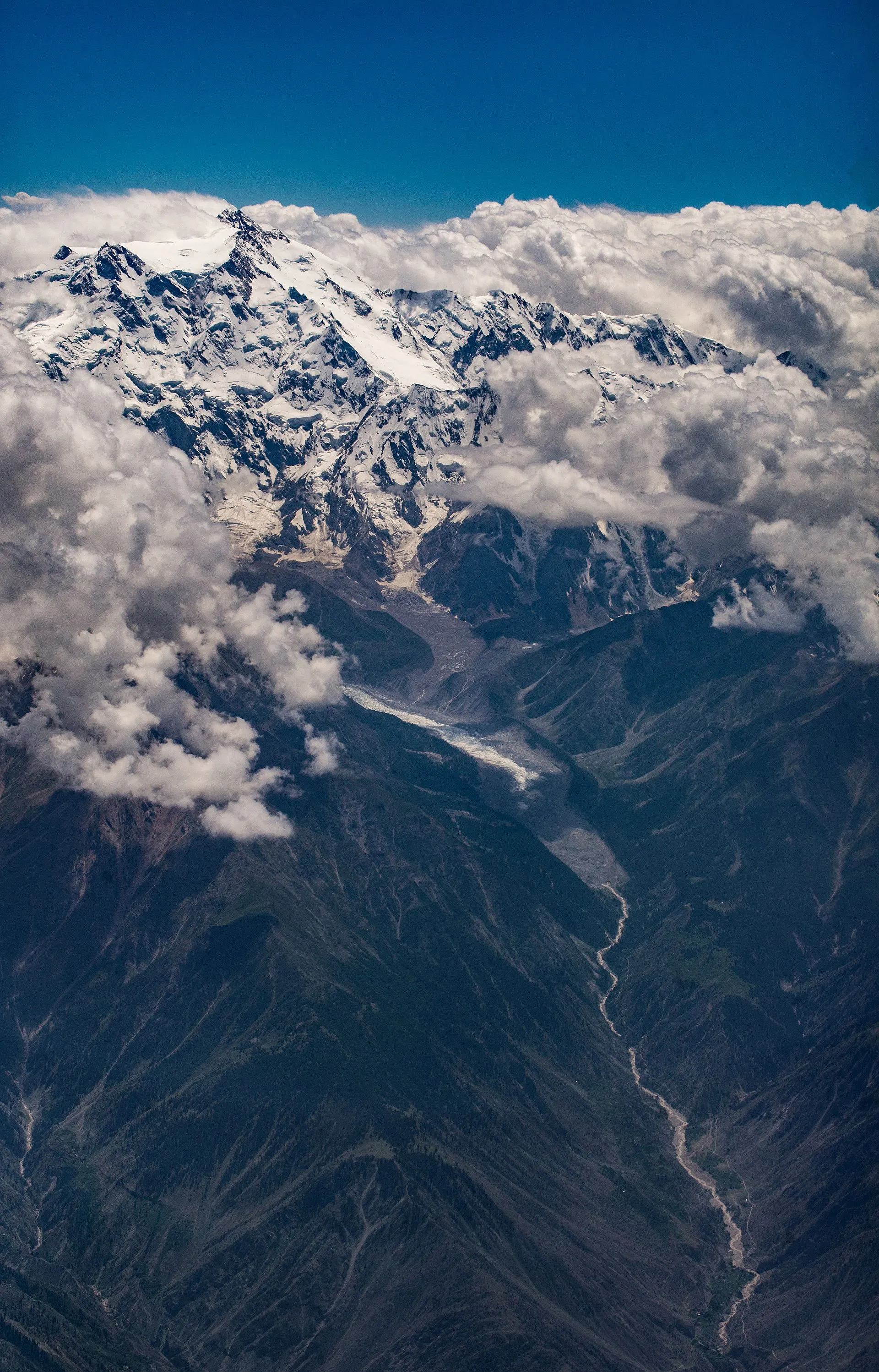 Aerial view of the snow-covered Nanga Parbat massif