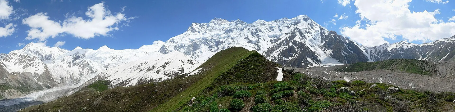 Panorama of Nanga Parbat seen while approaching along the ridge from Fairy Meadows