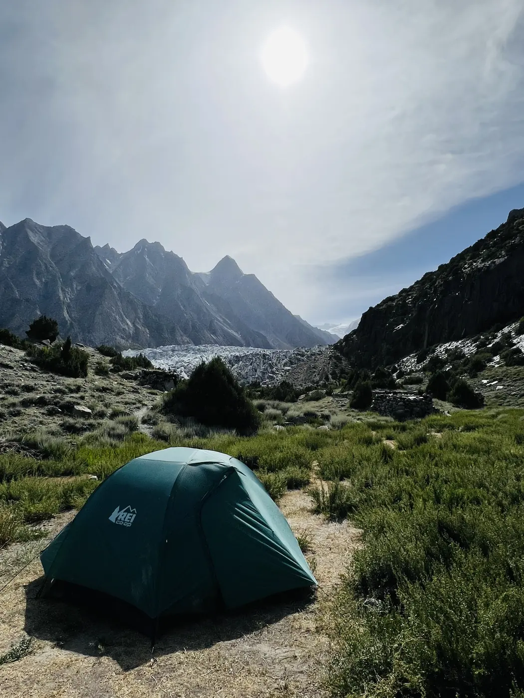 Tent pitched at the Luzdhar camp beside the Passu Glacier on the Patundas Meadows trek