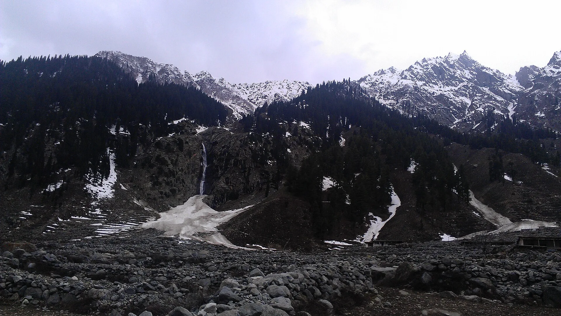 Forested snow-capped mountains in the upper Swat Valley near Kalam