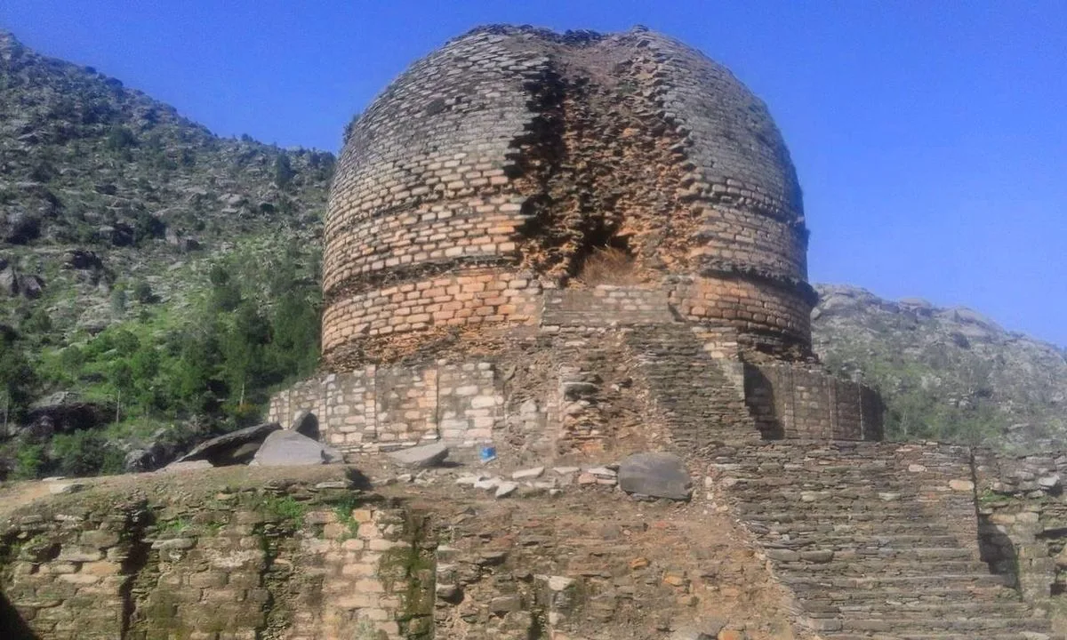 The ancient Gandhara Buddhist stupa at Shingardar in the Swat Valley