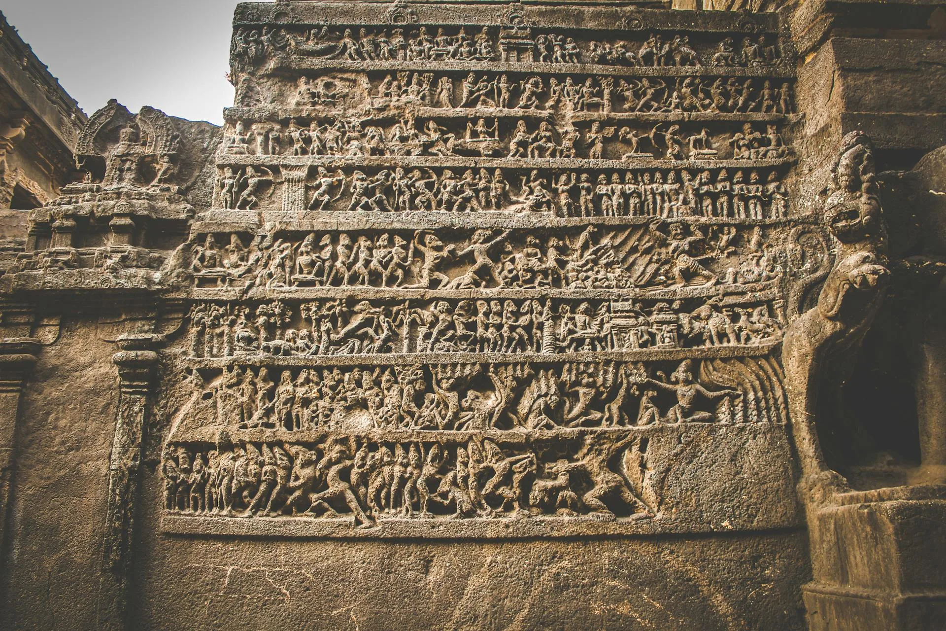 Carved stone wall