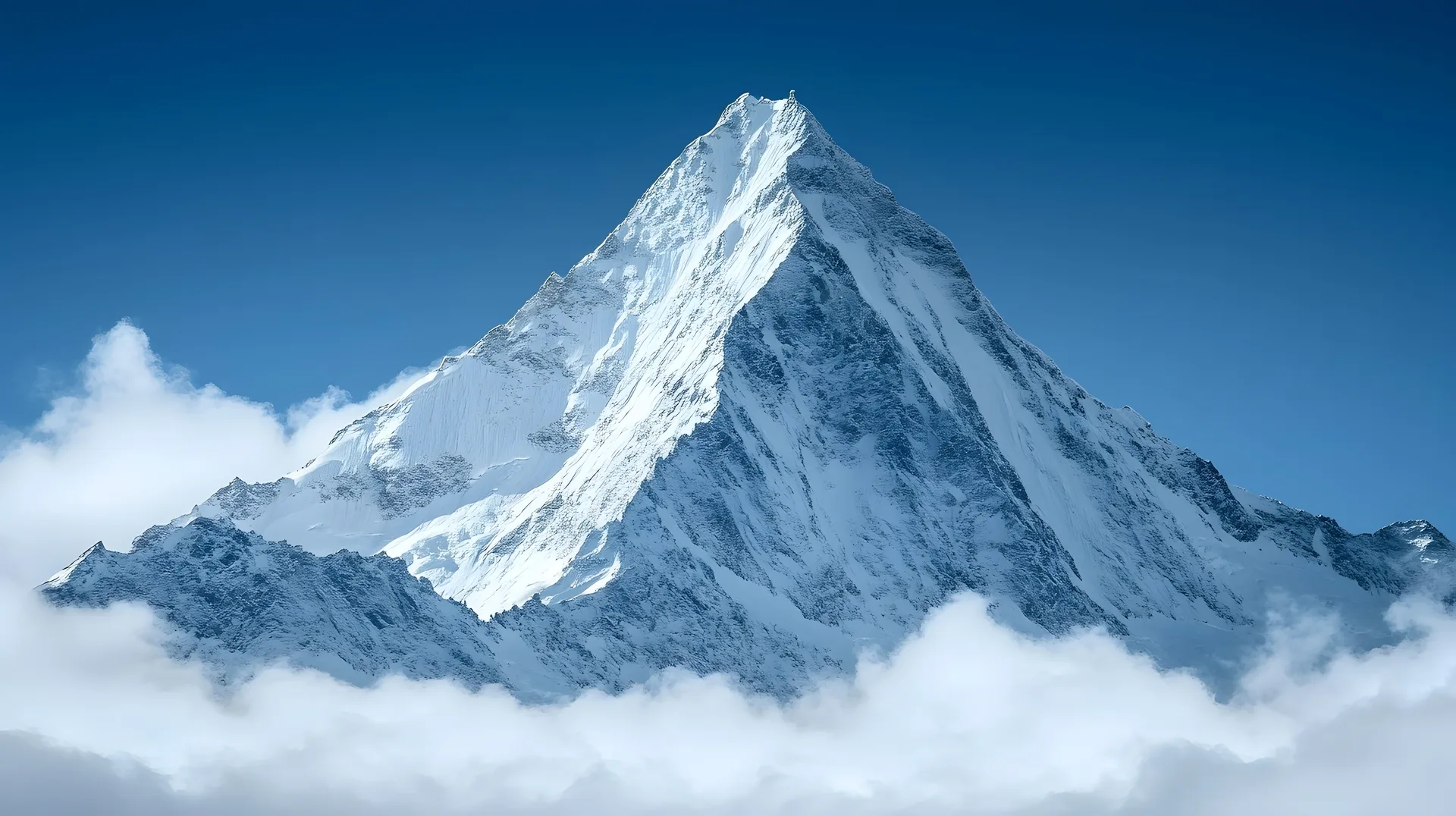 K2 peak rising above the clouds in the Karakoram range, second highest mountain in the world 8611m